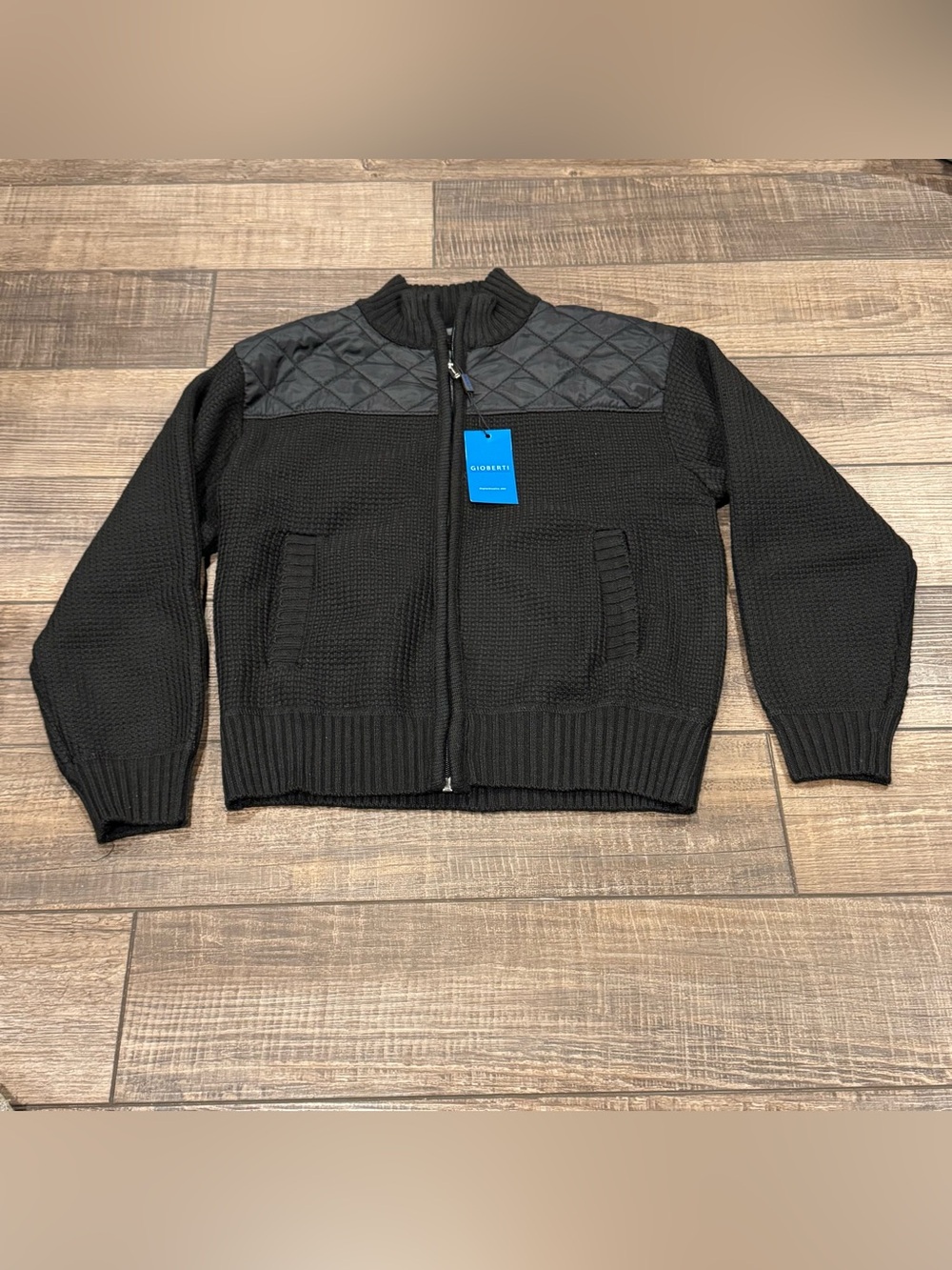 Gioberti Boys Quilted Sweater Jacket Full Zip Front Outerwear Size 10 Black NEW
